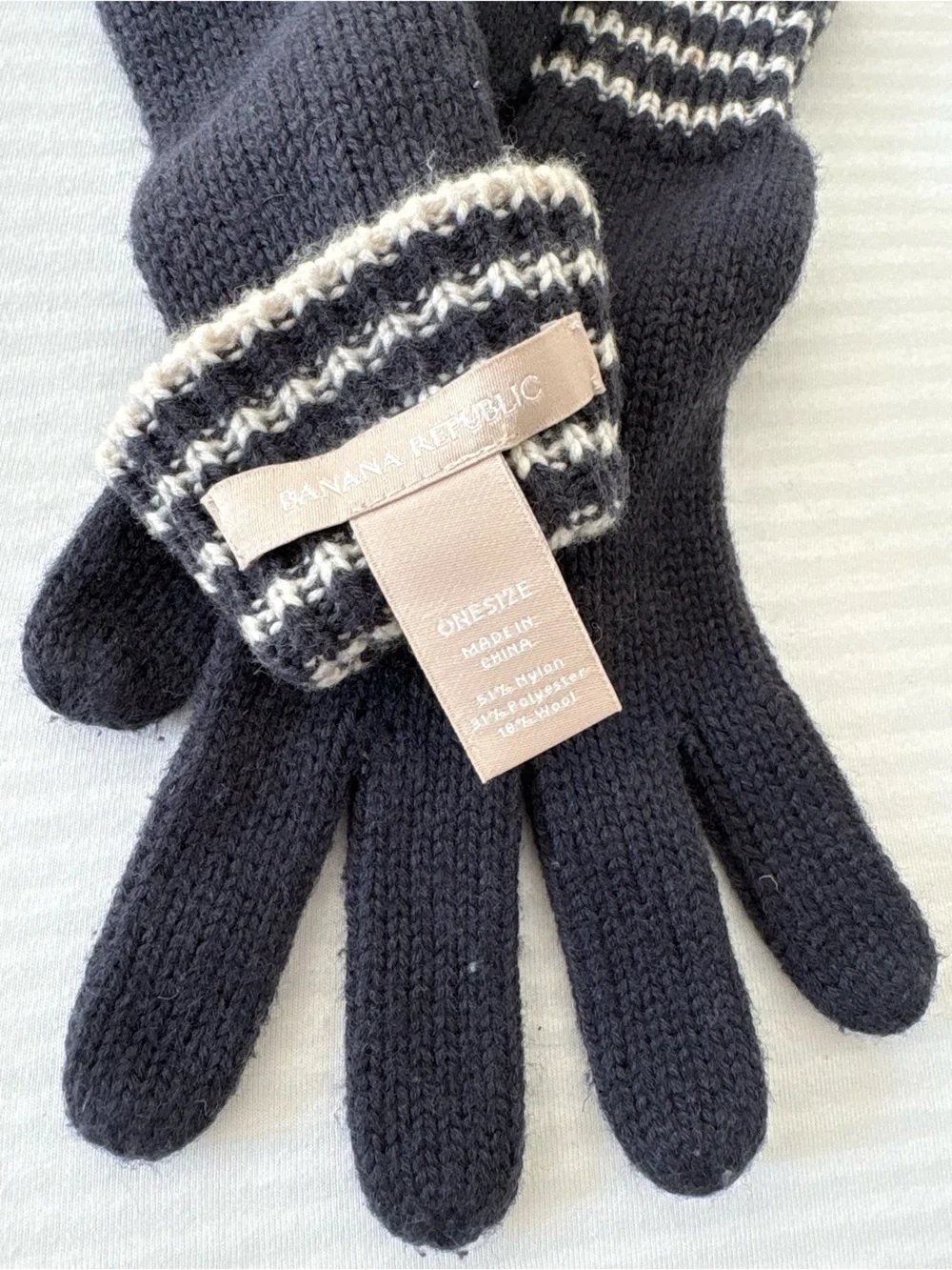 Banana Republic Black Knit Gloves with Striped Cuffs